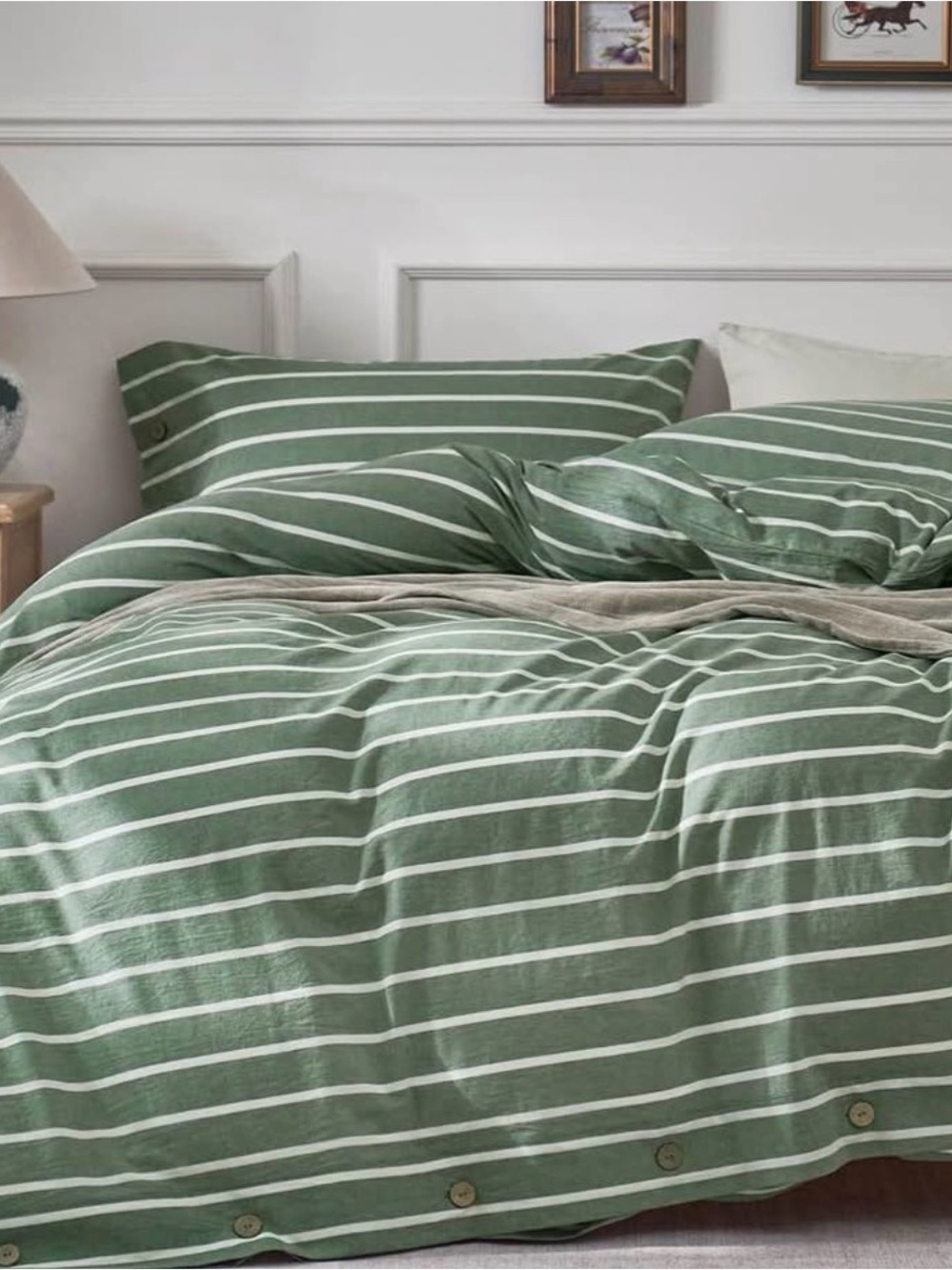 Striped Green Cotton Duvet Cover Set - Classic Green Twin XL *NEW*